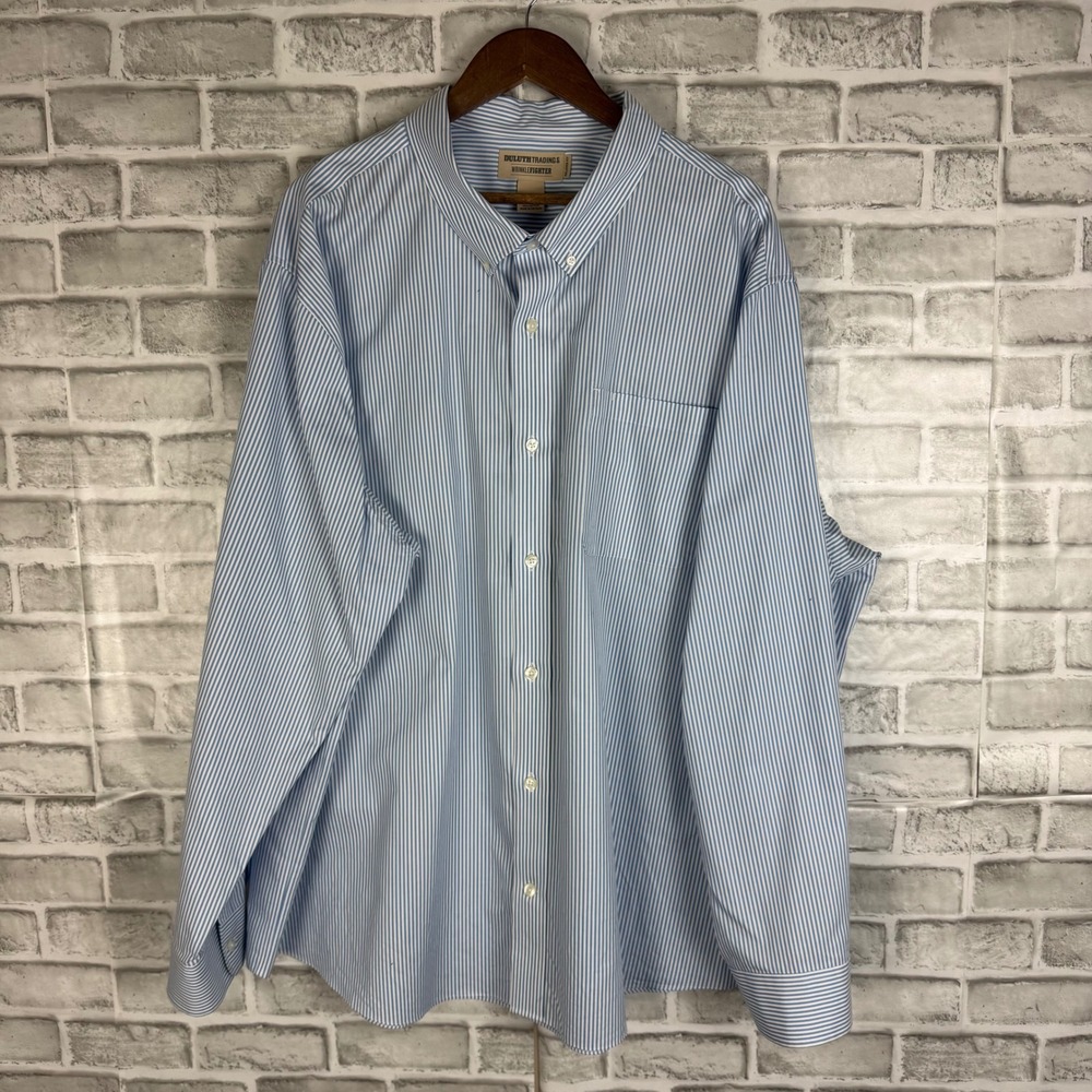 Duluth Trading Co Wrinklefighter Shirt Mens 3XL Light Blue Striped Relaxed Fit